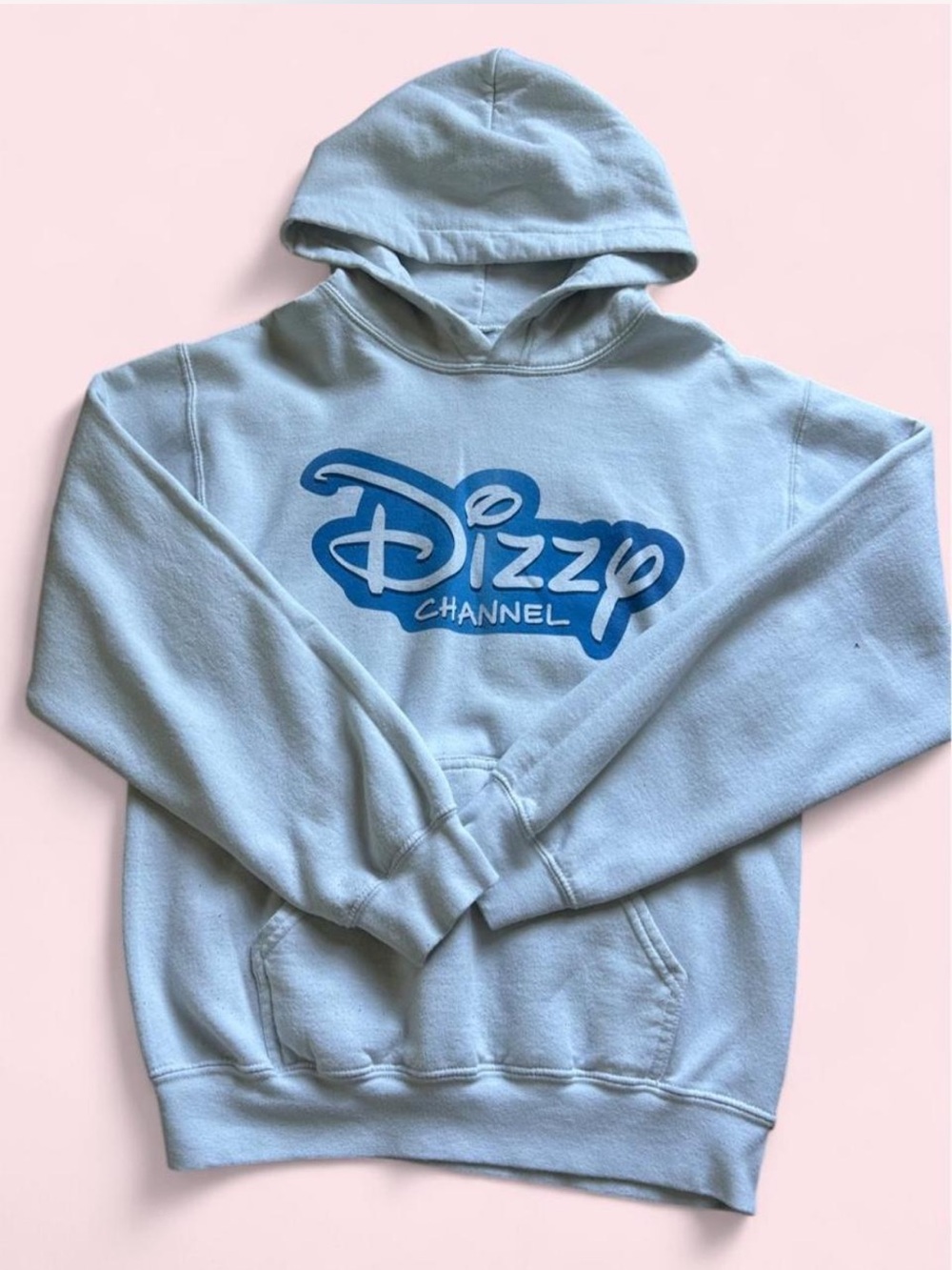 White Dizzy Dyl Channel hoodie with blue logo, size S no hoodie strings